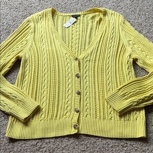 NWT Talbots Yellow Cable Knit Cardigan Sweater size XL